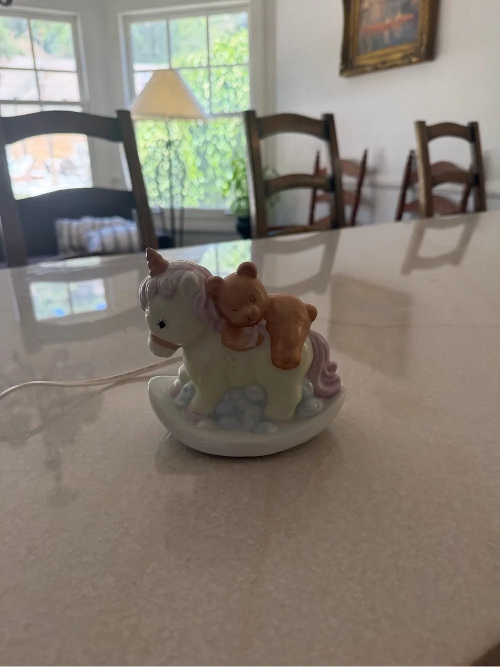 Enesco White Ceramic Unicorn Rocking Night Light with Teddy Bear Accent - Picture 7 of 7